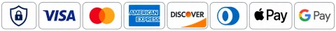 Paiement sécurisé par carte : Visa, Mastercard, American Express, Discover, Apple Pay, Google Pay