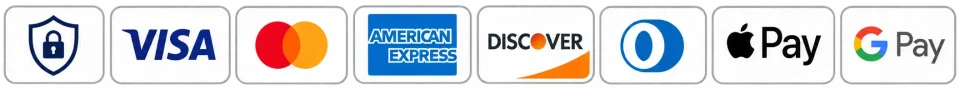 Paiement sécurisé par carte : Visa, Mastercard, American Express, Discover, Apple Pay, Google Pay